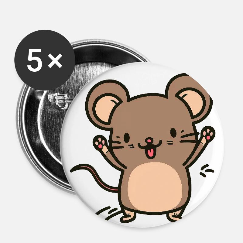 Kawaii mouse, for cute mice - Buttons large 2.2''/56 mm (5-pack) - white