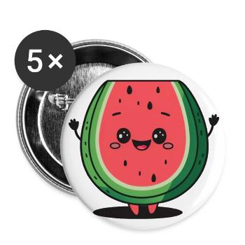 Kawaii Wassermelone, für süße Früchtchen - Buttons groß 56 mm (5er Pack) - Weiß - Vorne