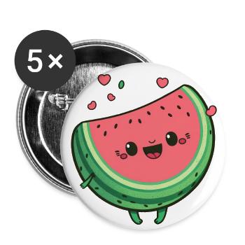 Kawaii Wassermelone, für süße Früchtchen - Buttons groß 56 mm (5er Pack) - Weiß - Vorne