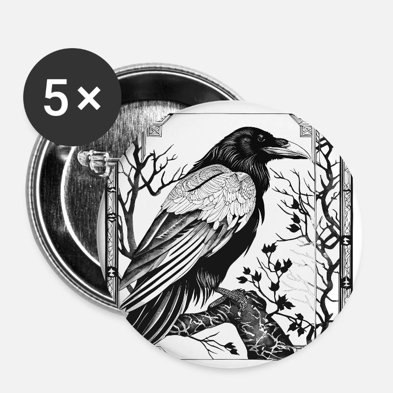 Framed Raven in a Tree - Buttons large 2.2''/56 mm (5-pack) - white