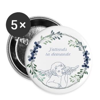 j attends ta demande - Lot de 5 grands badges (56 mm) - blanc - Devant