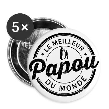 Certifié Le Meilleur Papou de Monde - Lot de 5 grands badges (56 mm) - blanc - Devant