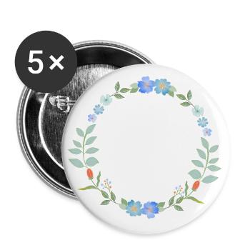 Couronne de fleurs - Lot de 5 grands badges (56 mm) - blanc - Devant