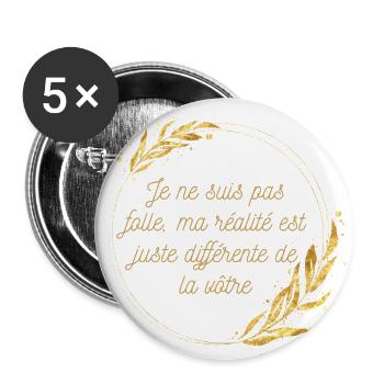 "T-shirt réalité différente" - Lot de 5 grands badges (56 mm) - blanc - Devant