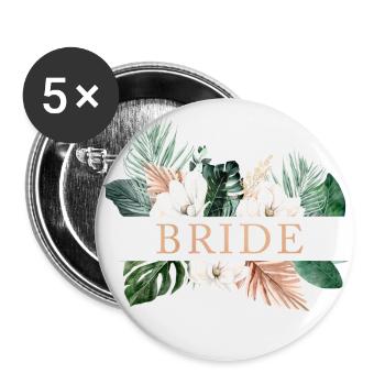 Team Bride! Floral, boho, tropic, customizable - Buttons large 2.2''/56 mm (5-pack) - white - Front