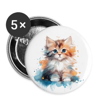 Kätzchen - Buttons groß 56 mm (5er Pack) - Weiß - Vorne