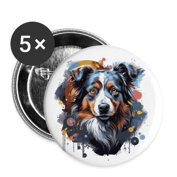 Australischer Schäferhund - Buttons groß 56 mm (5er Pack) - Weiß - Vorne