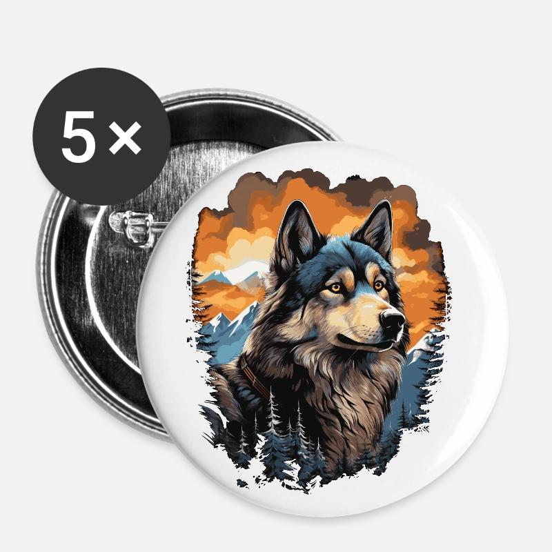 Alaskan Malamute dog - Buttons large 2.2''/56 mm (5-pack) - white