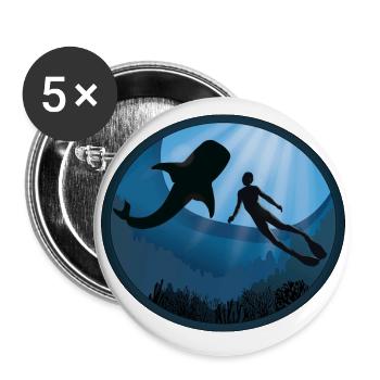 Diver With Whale Shark - Buttons large 2.2''/56 mm (5-pack) - white - Front