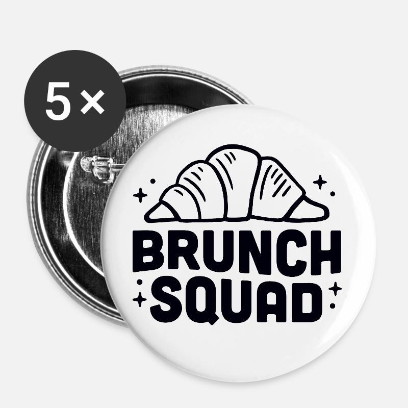Brunch Squad Club Croissants - Buttons groß 56 mm (5er Pack) - Weiß