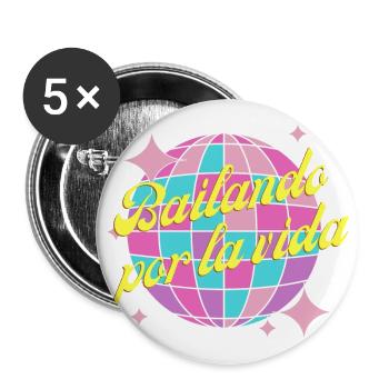 Bailando por la vida, dancing through life in bunt - Buttons groß 56 mm (5er Pack) - Weiß - Vorne