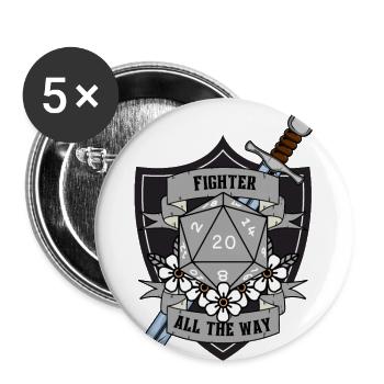 Fighter All The Way Version 2 Gris - Lot de 5 grands badges (56 mm) - blanc - Devant