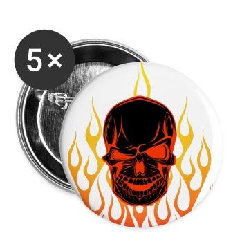 Skull in Flames Design - Buttons large 2.2''/56 mm (5-pack) - white - Front