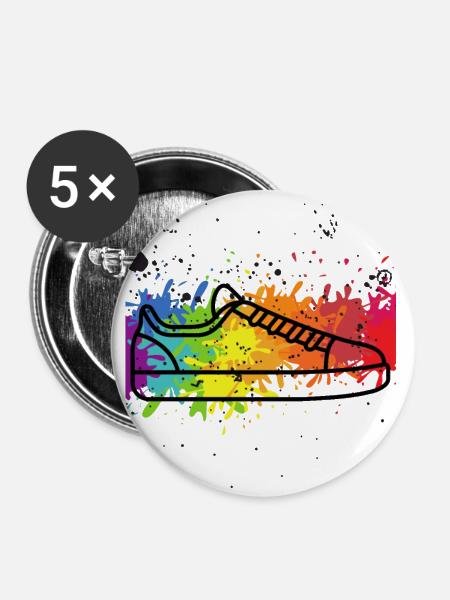 Bunter Sneaker Design - Buttons groß 56 mm (5er Pack) - Weiß