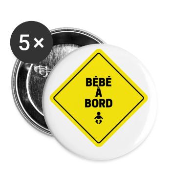 Bébé à Bord - Lot de 5 grands badges (56 mm) - blanc - Devant