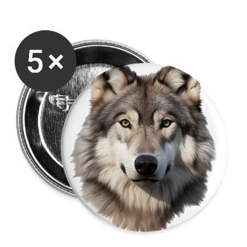 Wolf (weiß/grau) - Buttons groß 56 mm (5er Pack) - Weiß - Vorne