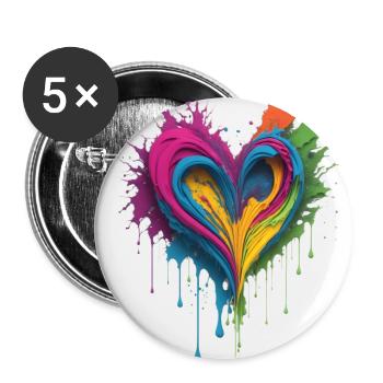 Cœur de peinture liquide - Lot de 5 grands badges (56 mm) - blanc - Devant