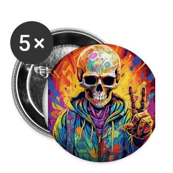 Cooler Skull Totenkopf für deinen coolen Look - Buttons groß 56 mm (5er Pack) - Weiß - Vorne