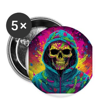 Cooler Skull Totenkopf für deinen coolen Look - Buttons groß 56 mm (5er Pack) - Weiß - Vorne