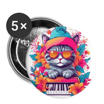 Cute Cat with Piano - Buttons large 2.2''/56 mm (5-pack) - white - Front