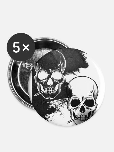 Smoking Skeletton - Buttons groß 56 mm (5er Pack) - Weiß