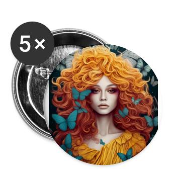 Mädchen mit Schmetterlingen - Buttons groß 56 mm (5er Pack) - Weiß - Vorne
