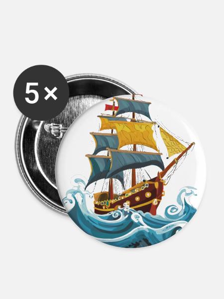 Segelschiff - Buttons groß 56 mm (5er Pack) - Weiß