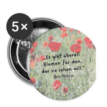 Überall Blumen - Buttons groß 56 mm (5er Pack) - Weiß - Vorne