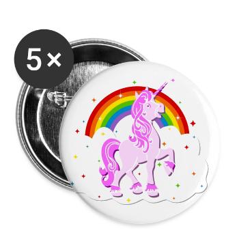Einhorn Regenbogen Sterne Wolke Unicorn - Buttons groß 56 mm (5er Pack) - Weiß - Vorne