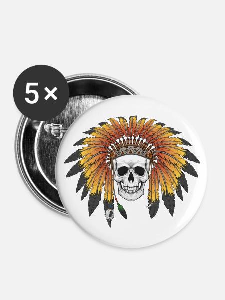 Indischer Schädel - Buttons groß 56 mm (5er Pack) - Weiß