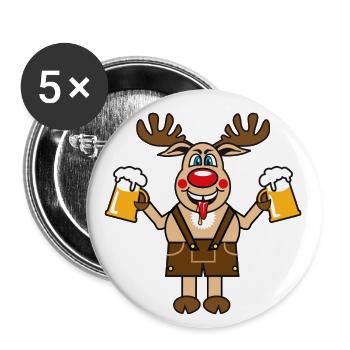 148 Hirsch Rudi Bier besoffen lustig - Buttons groß 56 mm (5er Pack) - Weiß - Vorne