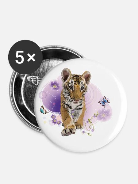 bengalischer Tiger - Buttons groß 56 mm (5er Pack) - Weiß
