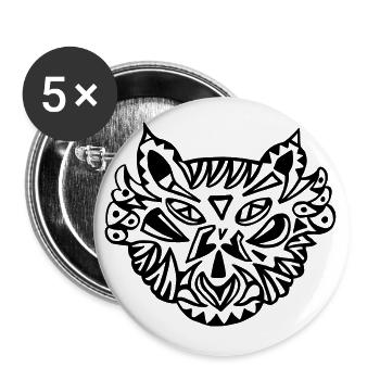 Eulenkopf Tribal Ornament einfarbig - Buttons groß 56 mm (5er Pack) - Weiß - Vorne