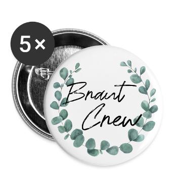 Braut Crew - Junggesellinnenabschied - Buttons groß 56 mm (5er Pack) - Weiß - Vorne