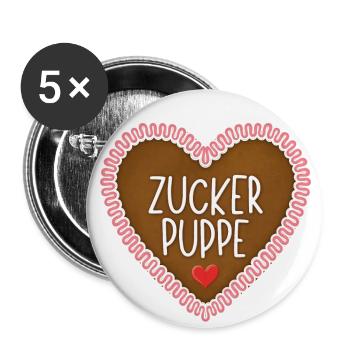 Zuckerpuppe Lebkuchenherz - Buttons groß 56 mm (5er Pack) - Weiß - Vorne