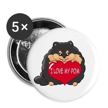 Ich liebe meinen Pom Black Tan - Buttons groß 56 mm (5er Pack) - Weiß - Vorne