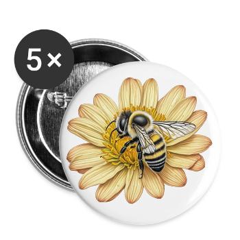 Cute bee and yellow flower - Buttons large 2.2''/56 mm (5-pack) - white - Front