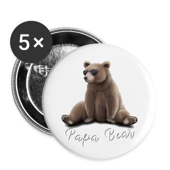 Grizzly bear with sunglasses. Casual Papa Bear - Buttons large 2.2''/56 mm (5-pack) - white - Front