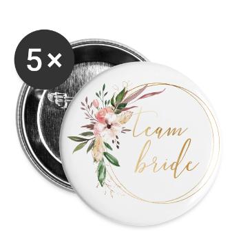Équipe Bride! Fleurs en cercle Boho personnalisables - Lot de 5 grands badges (56 mm) - blanc - Devant