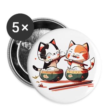 De mignons chats comiques mangent du riz ensemble - Lot de 5 grands badges (56 mm) - blanc - Devant