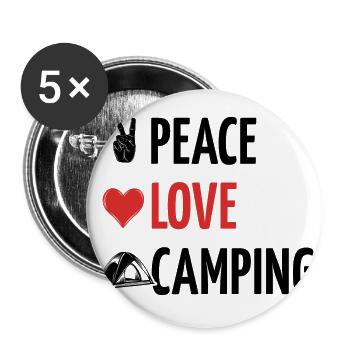 Peace Love Camping - Zelt - Spruch - Buttons groß 56 mm (5er Pack) - Weiß - Vorne