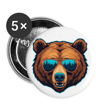 Cooler wilder Bär - Buttons groß 56 mm (5er Pack) - Weiß - Vorne