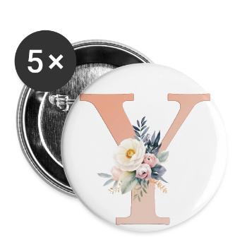 Y monogramme, Floral, Boho - Lot de 5 grands badges (56 mm) - blanc - Devant