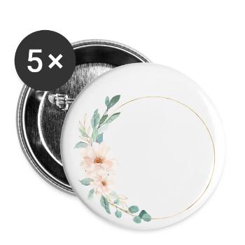 Fleurs Personnalisables, Cercle, Coloré - Lot de 5 grands badges (56 mm) - blanc - Devant