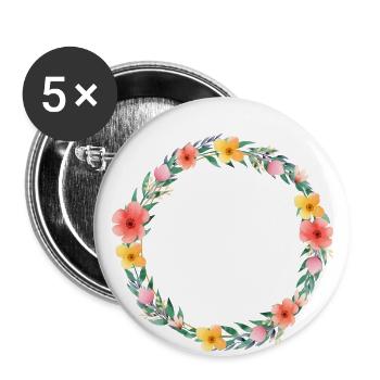 Couronne de fleurs de champ Boho personnalisable - Lot de 5 grands badges (56 mm) - blanc - Devant