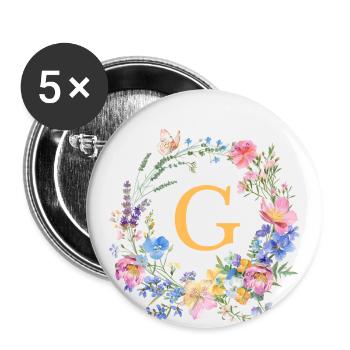 G Monogram Floral, Floral Wreath, Customizable - Buttons large 2.2''/56 mm (5-pack) - white - Front