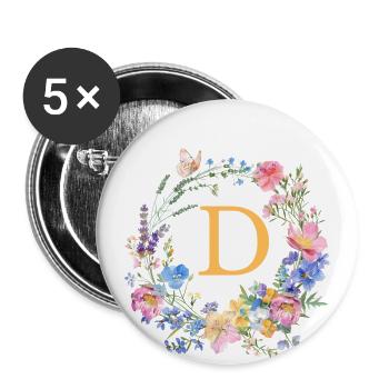 D Monogram Floral, Floral Wreath, Personalizable - Buttons large 2.2''/56 mm (5-pack) - white - Front