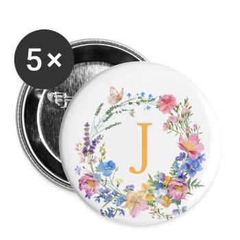 J Monogram Floral, Floral Wreath, Personalizable - Buttons large 2.2''/56 mm (5-pack) - white - Front