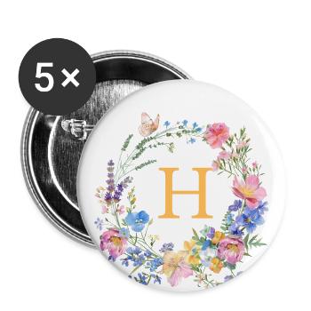 H Monogram Floral, Floral Wreath, Personalizable - Buttons large 2.2''/56 mm (5-pack) - white - Front