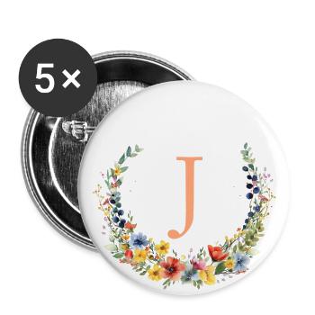 J Monogram Floral, Floral Wreath, Personalizable - Buttons large 2.2''/56 mm (5-pack) - white - Front